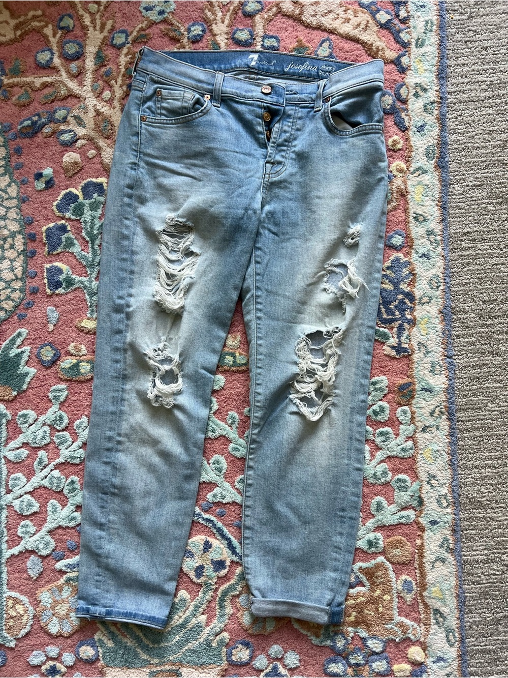 7 For All Mankind Light Blue Distressed Boyfriend Jeans